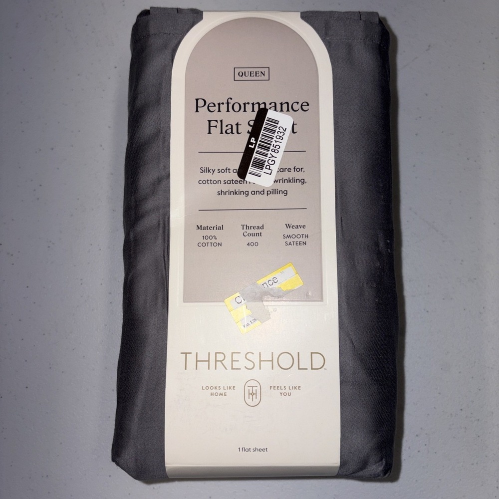 Threshold Queen Size 400 Thread Count Performance Flat Sheet - Radiant Gray
